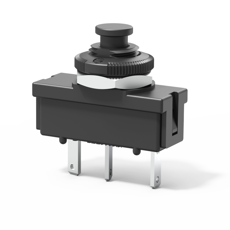 Typ 1410-G1 von E-T-A: Einpoliger Schutzschalter in Kleinbauweise. Sehr flinke Kennlinie durch spezielles Auslösesystem.