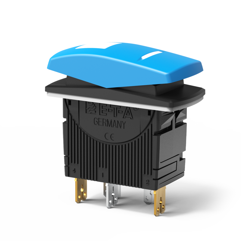 Typ 3131 von E-T-A: Einpoliger Dreistellungsschalter mit Schalt- oder Tastfunktion.