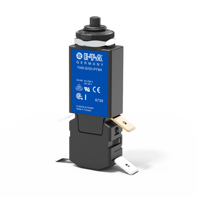 Typ 1140-G15 von E-T-A: Zweipoliger Schutzschalter mit einem thermisch geschützten Pol.