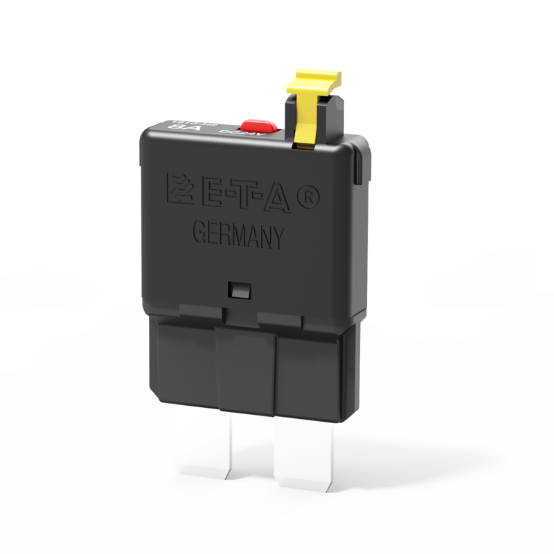 Typ 1610-H2 von E-T-A: Einpoliger, thermischer Kfz-Sicherungsautomat in sehr schmaler Bauform: