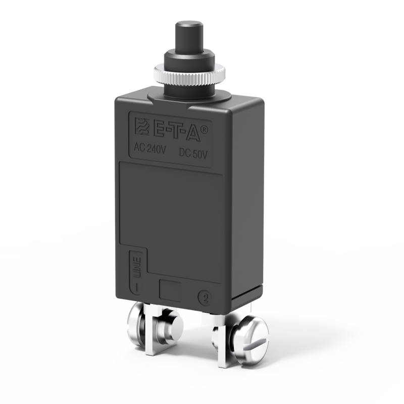 Typ 4130 von E-T-A: Einpoliger, thermischer Schutzschalter mit Gewindehalsmontage mit zuverlässigem Schaltverhalten.