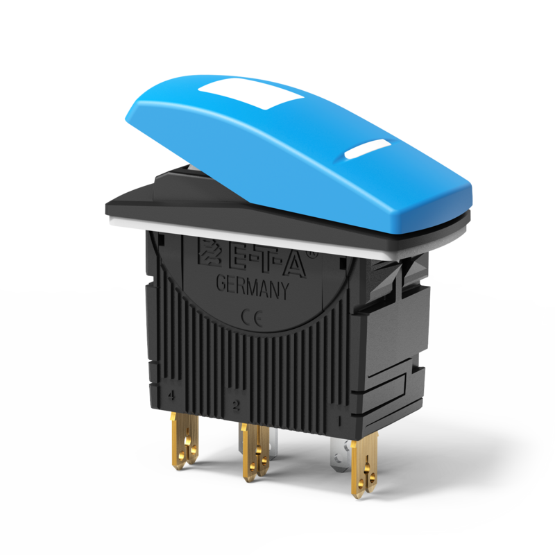 Typ 3131-A von E-T-A: Einpolige Kombination Schutzschalter/Ein-Aus-Schalter mit Schaltwippe.