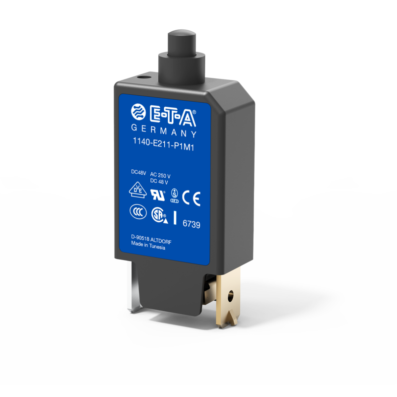 Typ 11140-E von E-T-A: Einpoliger, thermischer Schutzschalter in Kleinbauweise mit zuverlässigem Schaltverhalten.