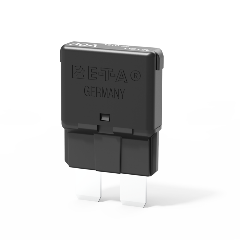 Typ 1610-92 von E-T-A: Einpoliger, thermischer Kfz-Sicherungsautomat in sehr schmaler Bauform.