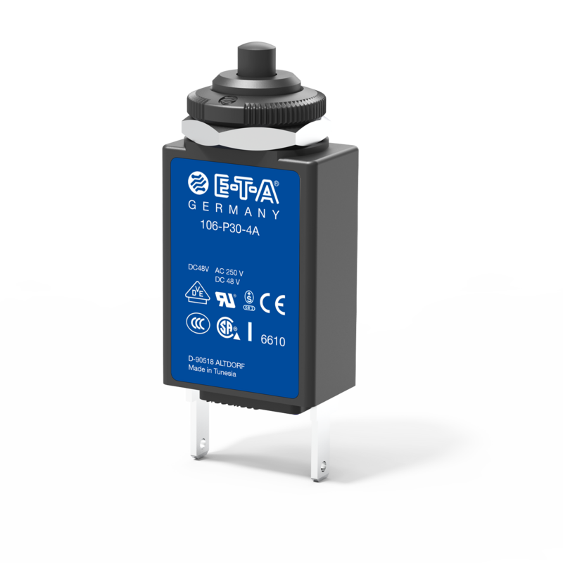 Typ 106 von E-T-A: Einpoliger, thermischer Schutzschalter in Kleinbauweise.